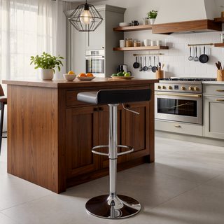 Sunvega Adjustable Grey PU Leather Barstool with Swivel and Footrest Set of 2