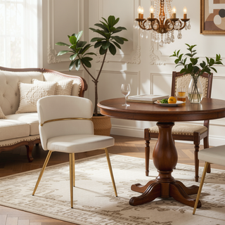 Sunvega Glam Art Deco Dining Chairs with Cream Velvet and Gold Metal Set of 2