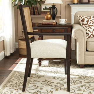 Sunvega Mid-Century Modern Cane Back Arm Dining Chairs with Upholstered Seat Set of 2