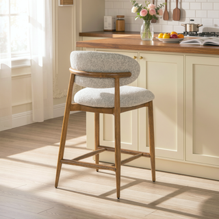 Sunvega Modern Upholstered Counter Stool with Comfortable Wood Frame and Boucle