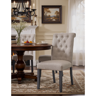 Sunvega Beige Linen and Gray Finish Side Chair with Tufted Backrest and Cushioned Seat