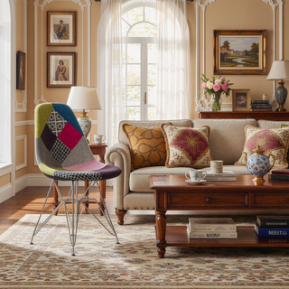 Sunvega Bohemian Style Patchwork Accent Chair with Geometric Pattern and Chromed Legs
