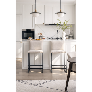 Sunvega Upholstered Linen Bar Stools Set of 2 with Metal Frame and Footrest