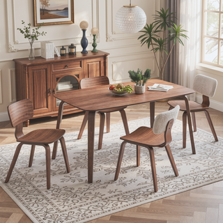 Sunvega Modern Upholstered Back Boucle Side Chair with Walnut Legs Set of 2