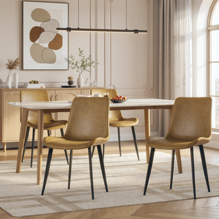 Sunvega Modern Brown PU Leather Dining Chairs with Carbon Steel Legs Set of 4