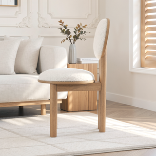 Sunvega Modern Rubber Wood Dining Chair with Boucle Upholstered Seat Set of 2