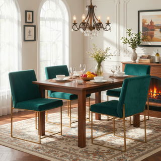 Sunvega Fuji High Back Dining Chair in Gold and Green Velvet Set of 2