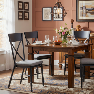 Sunvega Edina Gray Fabric and Oak Side Chair with X Back Frame Set of 2