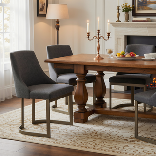 Sunvega Modern Grey Upholstered Parsons Dining Chair Set with Metal Frame