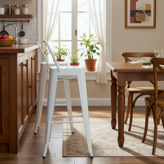 Sunvega White Metal Bar Stools with Curved Back and Foot Rest Set of 2
