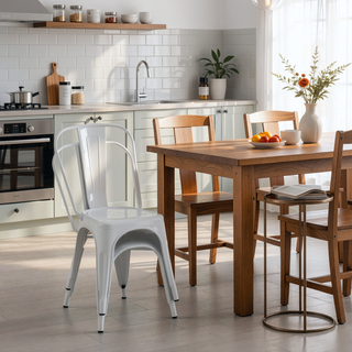 Sunvega Set of 4 High Gloss White Modern Metal Dining Chairs for Kitchen and Bar