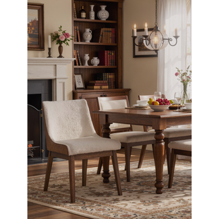 Sunvega Brown Velvet and Walnut Finish Side Chair with Boucle Upholstery for Dining Space