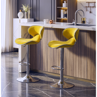 Sunvega Green Velvet Upholstered Adjustable Swivel Barstool with Footrest, Set of 2