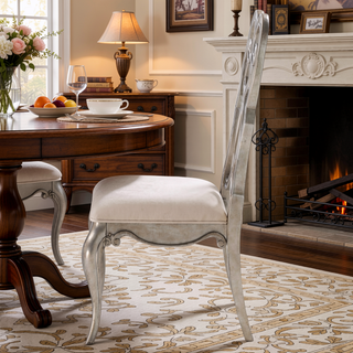 Sunvega Ivory and Antique Champagne Side Chairs with Queen Anne Back Design