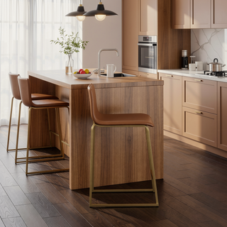 Sunvega Gold Metal and Camel Faux Leather Contemporary Counter Stool Set of 2