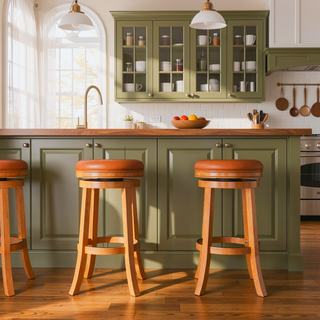 Sunvega 30 Inch Bar Stool with Beige Fabric Seat and Cherry Finish