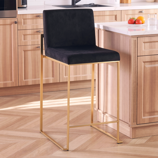 Sunvega Contemporary High Back Counter Stool Set of 3 with Padded Velvet Seat