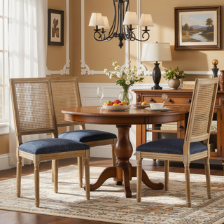 Sunvega French Country Dining Chairs with Cane Backrest Upholstered Seats and Fluted Legs
