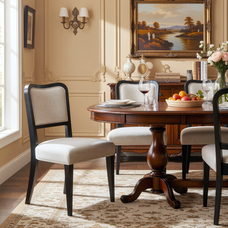 Sunvega 42 Inch Round Dining Table with Oak Veneer Top and Iron Base for Small Spaces