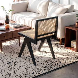 Sunvega Natural Rattan Dining Chairs with Perforated Design Set of 2 for Living Room