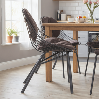Sunvega Wired Contemporary Black Metal Frame Chair with Stylish Fabric Cushions Set of 2