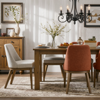 Sunvega Modern Rubberwood Side Chairs with Light Tan Upholstery for Dining