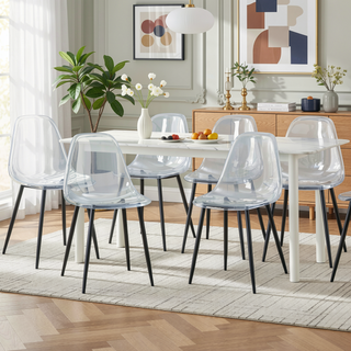 Sunvega Modern Minimalist Transparent PET Plastic Dining Chair with Gold Plated Legs