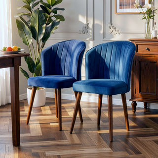 Sunvega Navy Blue Velvet Parsons Dining Chair Set with Solid Wood Structure