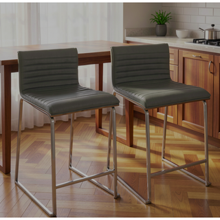 Sunvega Contemporary Counter Stool with Tufted Faux Leather Seat and Walnut Wood Back
