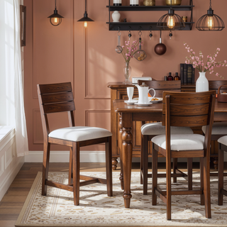 Sunvega Brown Finish Tray Back Upholstered Counter Height Dining Stool Set of Two