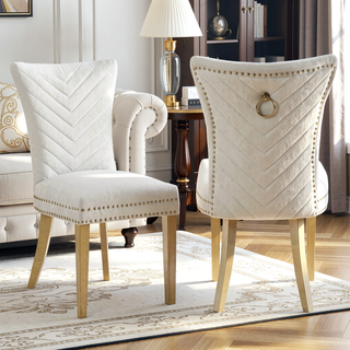 Sunvega Gold Velvet Upholstered Dining Chairs with Tufted Design and Metal Legs