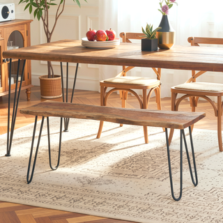 Sunvega Handcrafted Modern Industrial Acacia Wood Faux Live Edge Dining Bench