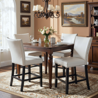 Sunvega White PU Upholstered Counter Height Chair with Chrome Nailhead Trim