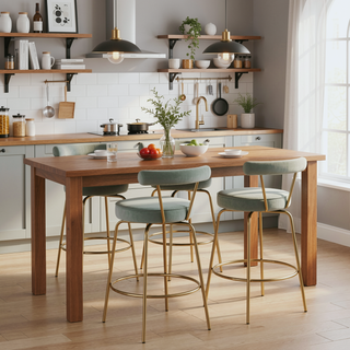 Sunvega Gold Metal and Sage Green Velvet Rhonda Glam Counter Stool Set of 2