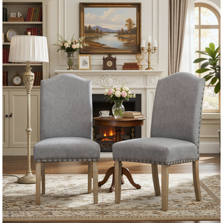 Sunvega Set of 2 Mod Urban Style Solid Wood Nailhead Grey Fabric Padded Parson Chairs