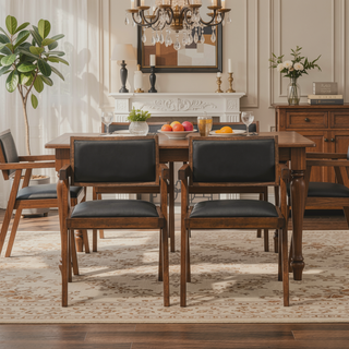 Sunvega Mid-Century Modern Dining Chair Set of 2 with Black Vegan Leather Upholstery