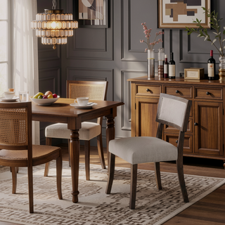 Sunvega Contemporary Dark Walnut and Light Gray Upholstered Side Chair Set of 2