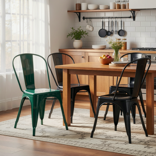 Sunvega Set of 4 High Gloss Green Industrial Metal Dining Chairs with 18 Inch Seat Height