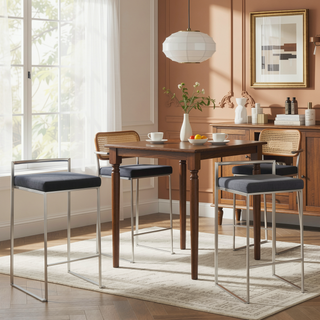 Sunvega Contemporary Stackable Counter Stools with Black Velvet Cushion Set of 3