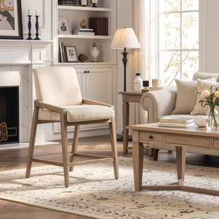 Sunvega Rustic Solid Ash Wood Upholstered Counter Stool with Rope Detail