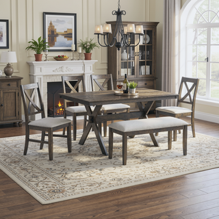 Sunvega Gray Finish Wooden X-Back Dining Chairs with Padded Seat Cushion