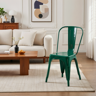 Sunvega Set of 2 Modern Green Metal Dining Chairs with 18 Inch Seat Height for Kitchen
