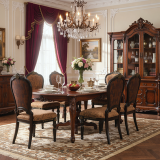 Sunvega Traditional Formal Side Chairs Set of 2 with Jacquard Upholstery and Cherry Finish