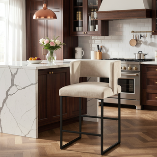 Sunvega Modern Velvet Upholstered Counter Stool Set of 2 with Gold Metal Legs