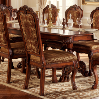 Sunvega Beige and Cherry Oak Padded Side Chair Set of 2 with Floral Back