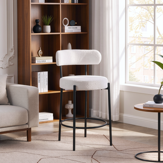 Sunvega Modern Upholstered Counter Height Stools Set of 2 with Black Metal Legs and Footrest