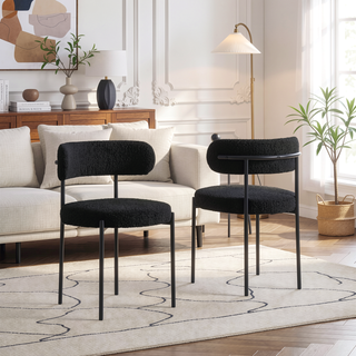Sunvega Cream Boucle Fabric Upholstered Dining Chair Set with Metal Frame
