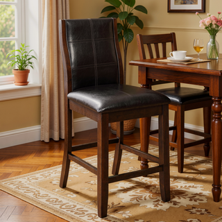 Sunvega Transitional Brown Cherry Espresso Curved Back Leatherette Padded Seat Side Chairs