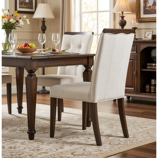 Sunvega Beige Textured Fabric Upholstered Side Chairs with Brown Wooden Finish