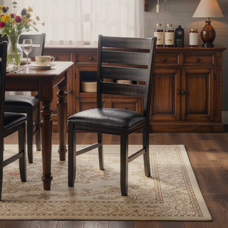 Sunvega Espresso Finish Faux Leather Upholstered Wooden Dining Side Chairs Set of 2
